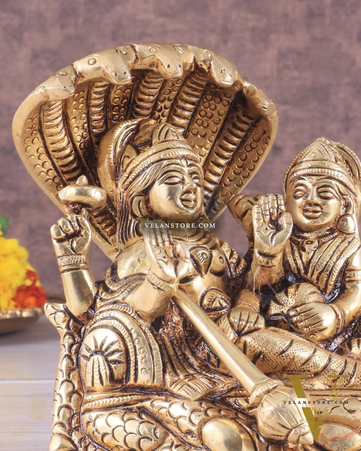 Brass Superfine Resting Lord Vishnu with Lakshmi Idol | Lakshmi Narayan with Sheshnaag