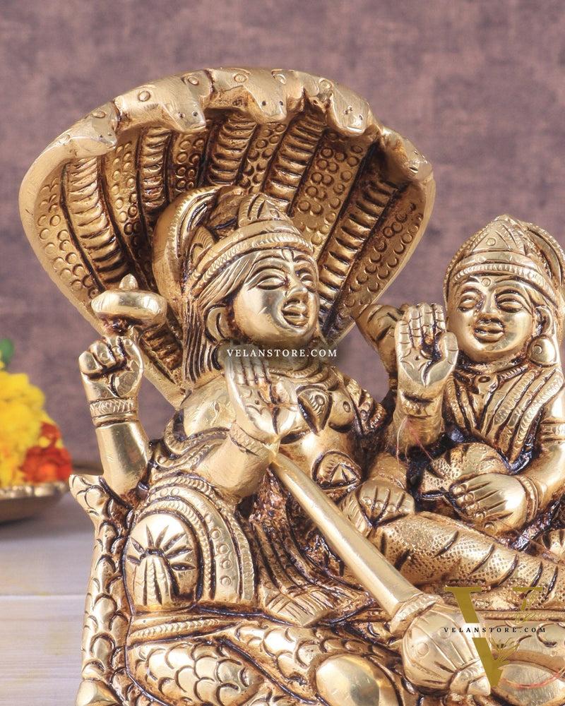 Brass Superfine Resting Lord Vishnu with Lakshmi Idol | Lakshmi Narayan with Sheshnaag