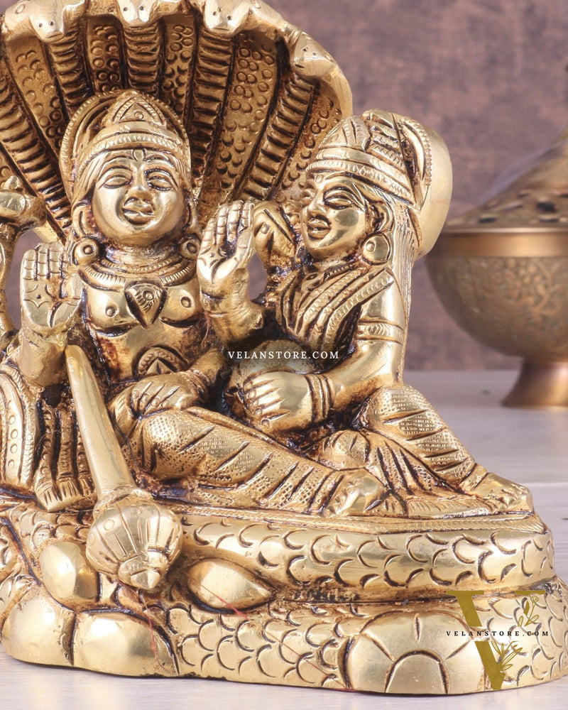 Brass Superfine Resting Lord Vishnu with Lakshmi Idol | Lakshmi Narayan with Sheshnaag