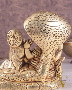 Brass Superfine Resting Lord Vishnu with Lakshmi Idol | Lakshmi Narayan with Sheshnaag