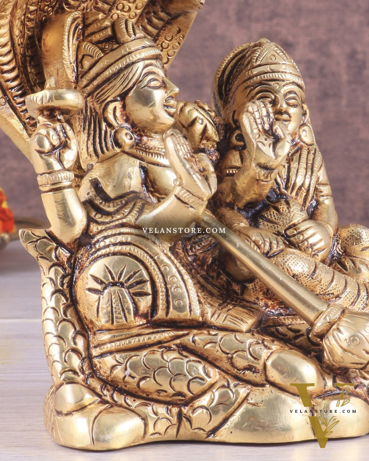 Brass Superfine Resting Lord Vishnu with Lakshmi Idol | Lakshmi Narayan with Sheshnaag