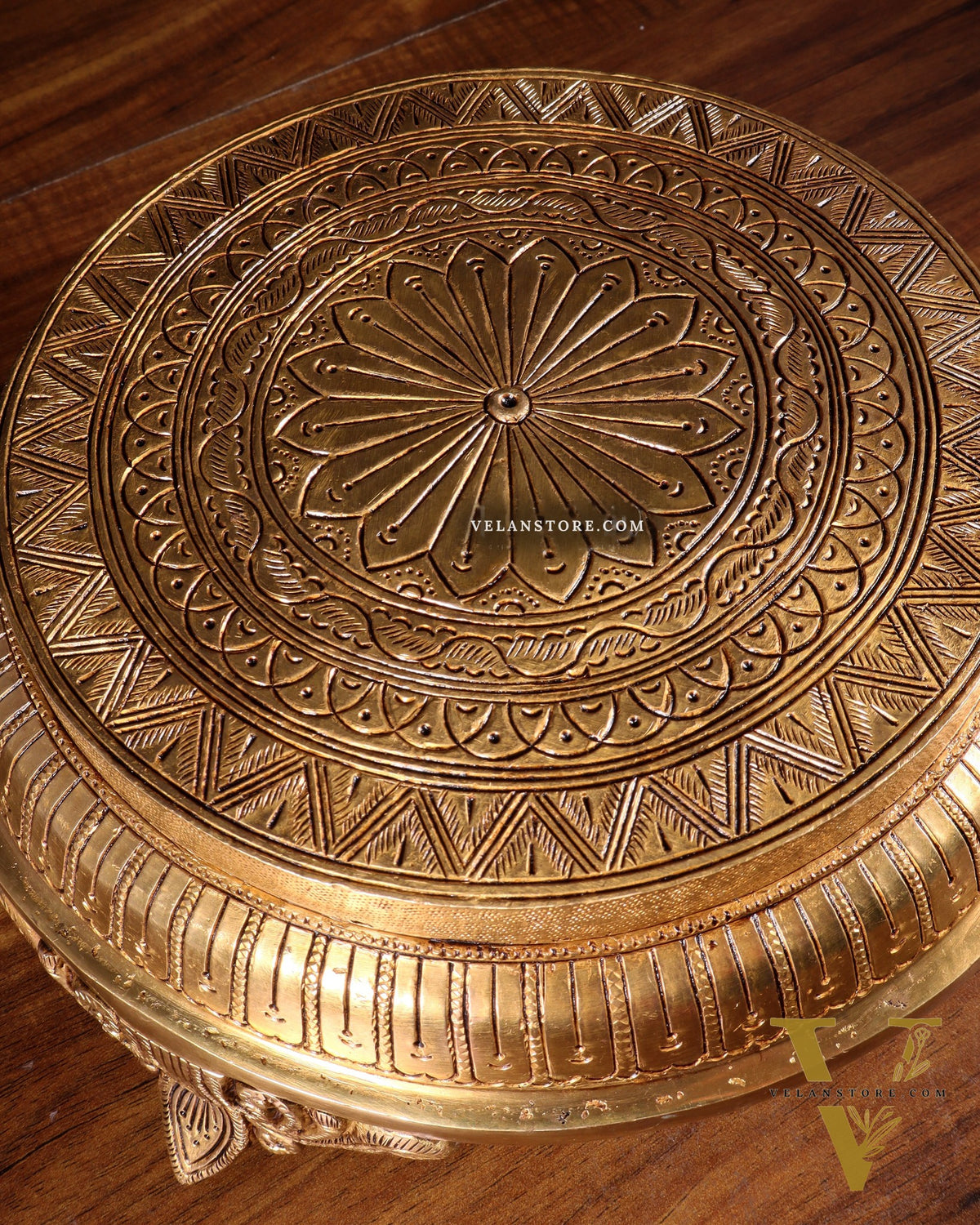 Brass Superfine Round Chowki with Mandala Design – 10.5 Inch