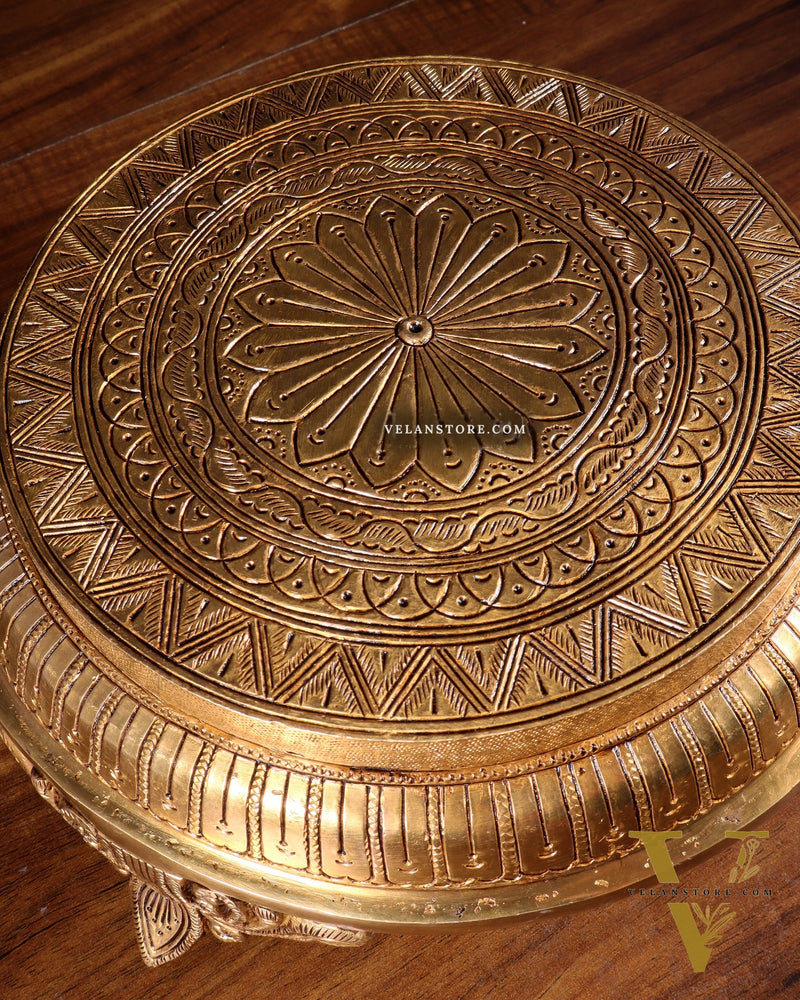Brass Superfine Round Chowki with Mandala Design – 10.5 Inch