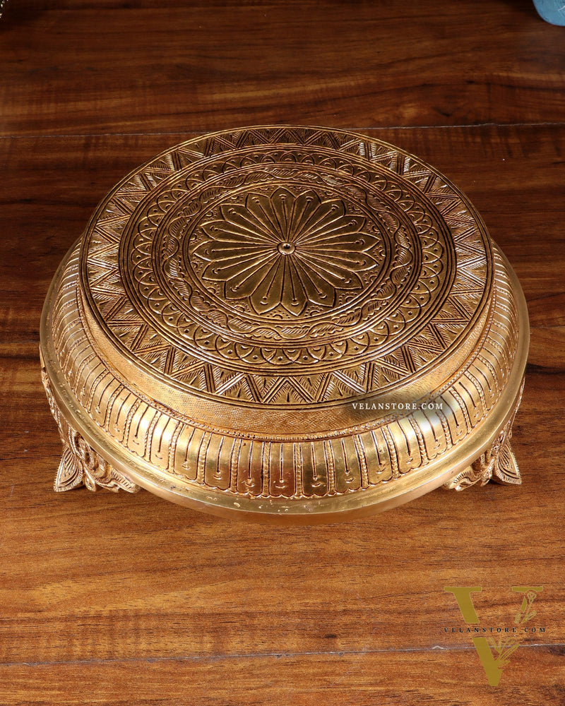 Brass Superfine Round Chowki with Mandala Design – 10.5 Inch