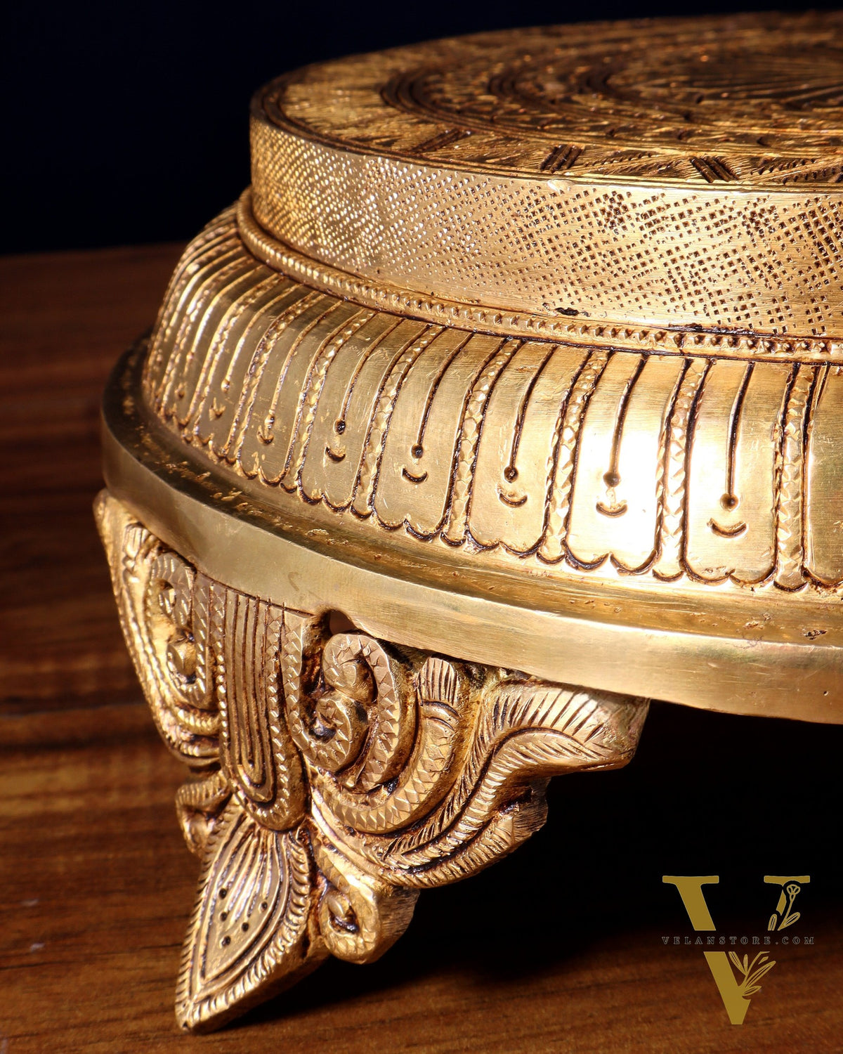 Brass Superfine Round Chowki with Mandala Design – 10.5 Inch