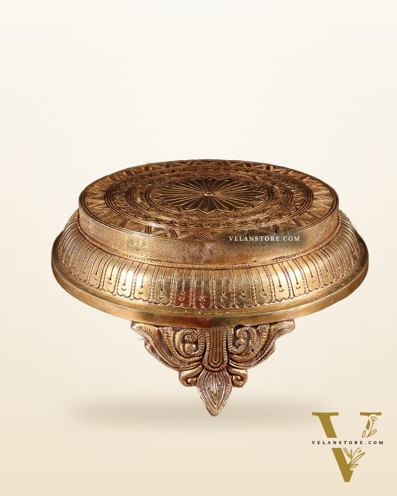 Brass Superfine Round Chowki with Mandala Design – 10.5 Inch