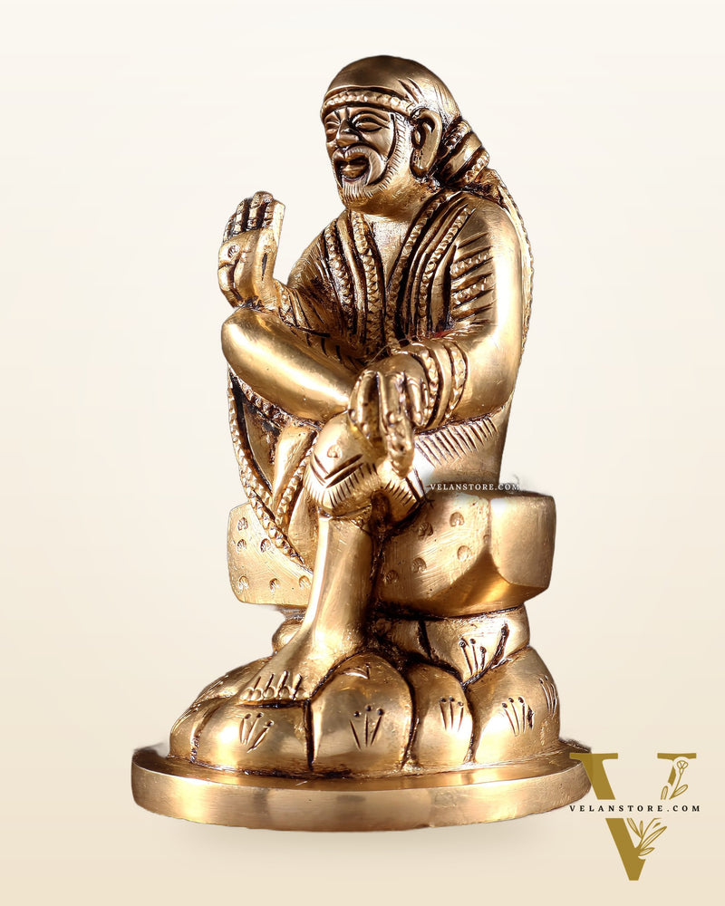 Brass Superfine Sai Baba Idol for Home Temple - 4.5 inch