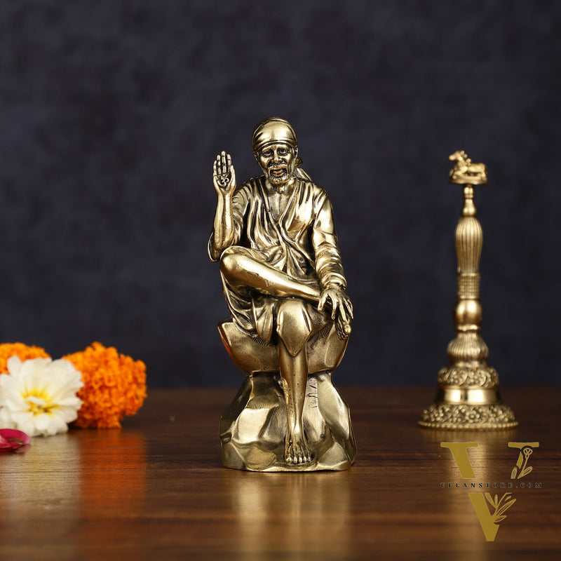 Brass Superfine Sai Baba Idol - Intricately Carved Statue 5 inch