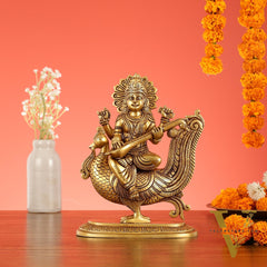 Brass Superfine Saraswati Idol - 10 Inch