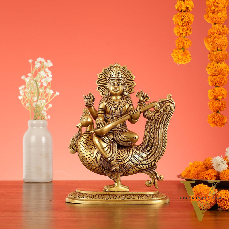 Brass Superfine Saraswati Idol - 10 Inch