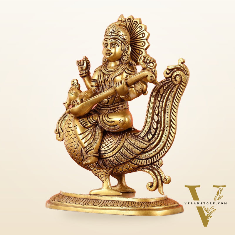 Brass Superfine Saraswati Idol - 10 Inch