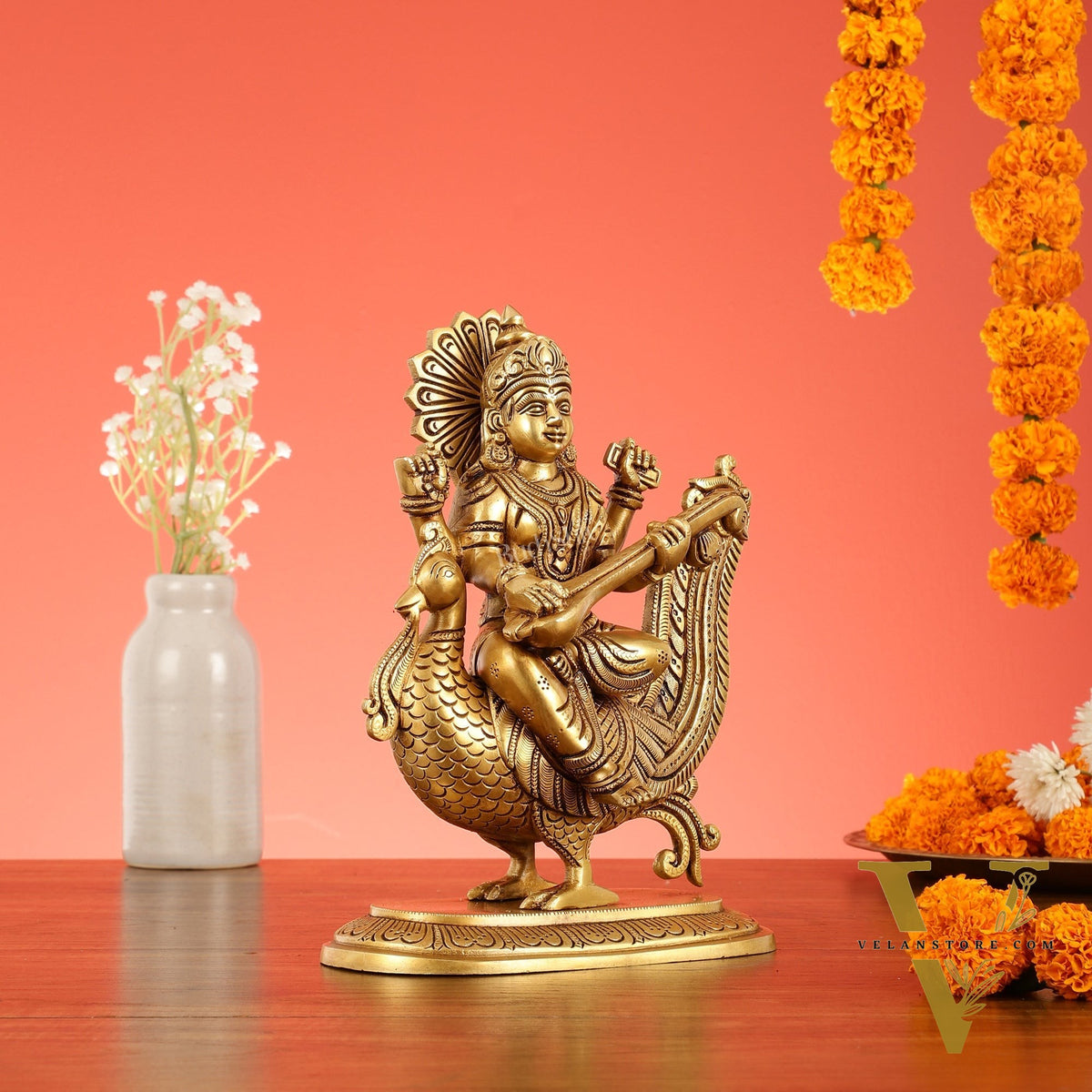 Brass Superfine Saraswati Idol - 10 Inch