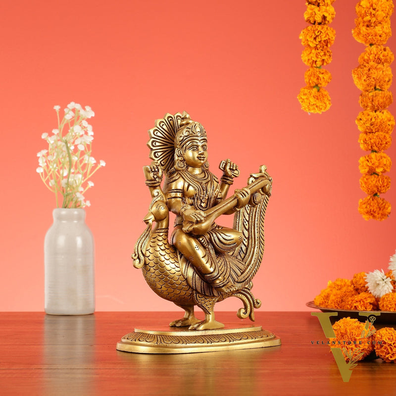 Brass Superfine Saraswati Idol - 10 Inch