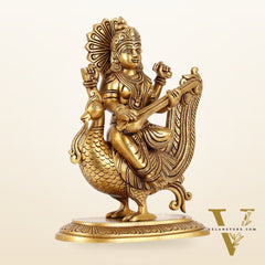 Brass Superfine Saraswati Idol - 10 Inch