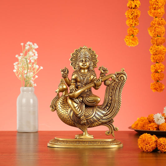 Brass Superfine Saraswati Idol - 10 Inch
