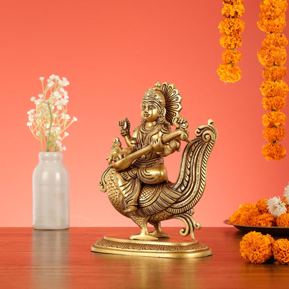 Brass Superfine Saraswati Idol - 10 Inch