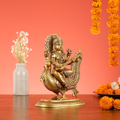Brass Superfine Saraswati Idol - 10 Inch