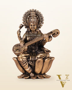 Brass Superfine Saraswati Idol - 4 Inch lotus base