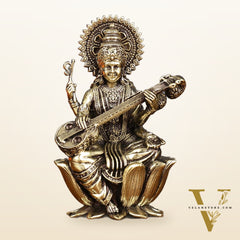 Brass Superfine Saraswati Idol - 4 Inch