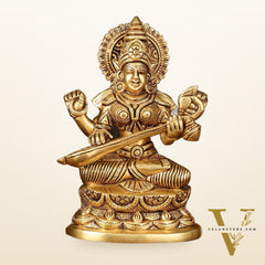 Brass Superfine Saraswati Idol - 7" Elegant Sculpture
