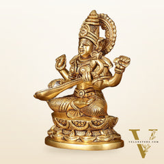 Brass Superfine Saraswati Idol - 7" Elegant Sculpture