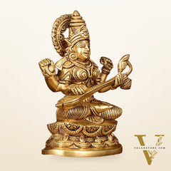 Brass Superfine Saraswati Idol - 7" Elegant Sculpture