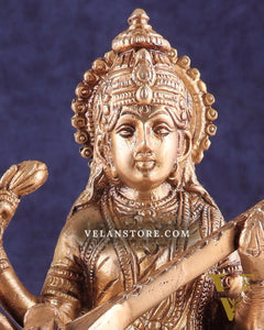 Brass Superfine Saraswati Idol - 8.5 Inch golden hues