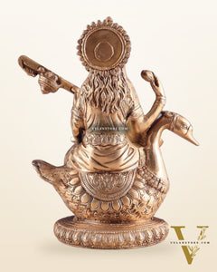 Brass Superfine Saraswati Idol - 8.5 Inch golden hues
