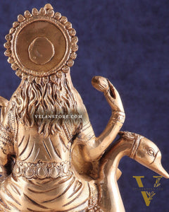 Brass Superfine Saraswati Idol - 8.5 Inch golden hues