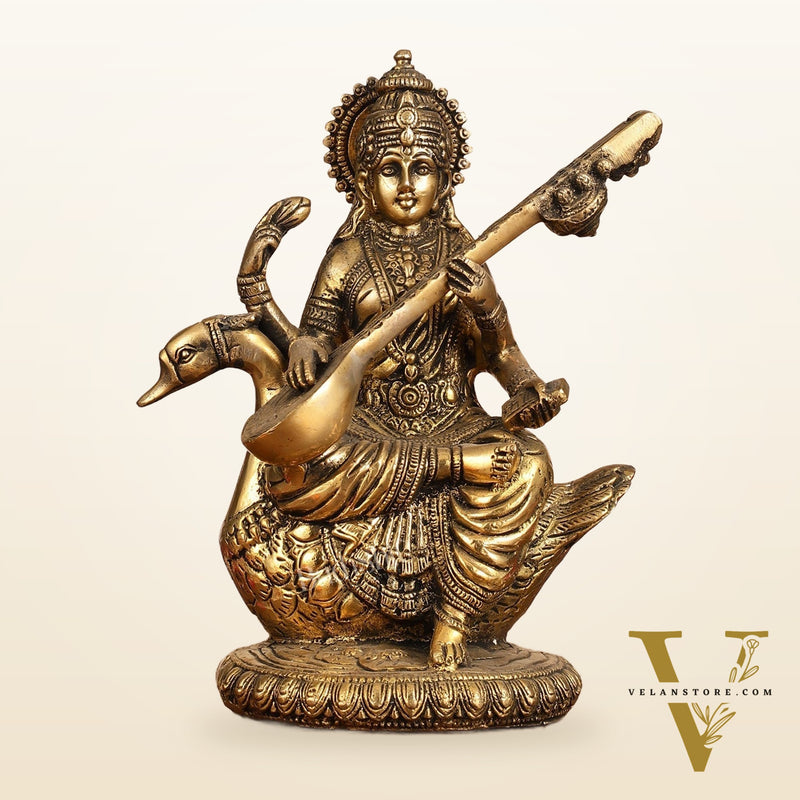 Brass Superfine Saraswati Idol - 8.5 Inch