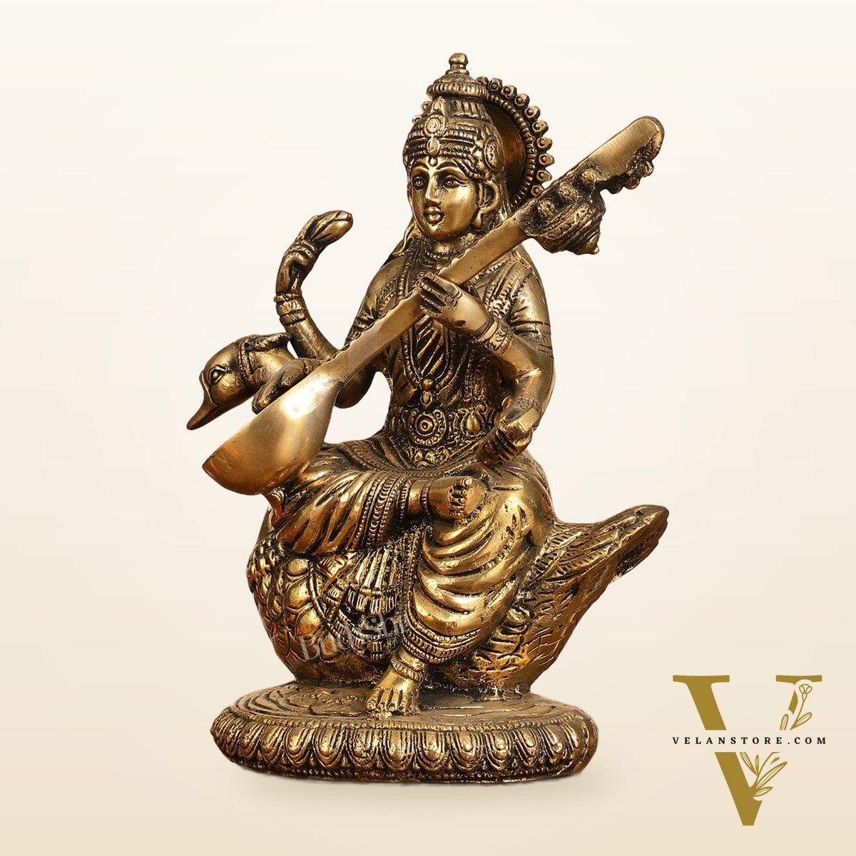 Brass Superfine Saraswati Idol - 8.5 Inch