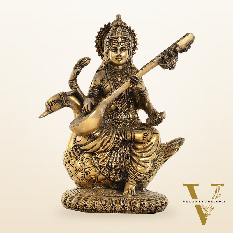 Brass Superfine Saraswati Idol - 8.5 Inch