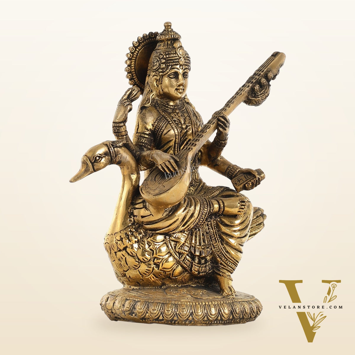 Brass Superfine Saraswati Idol - 8.5 Inch