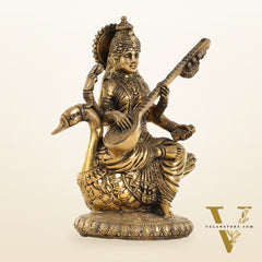 Brass Superfine Saraswati Idol - 8.5 Inch