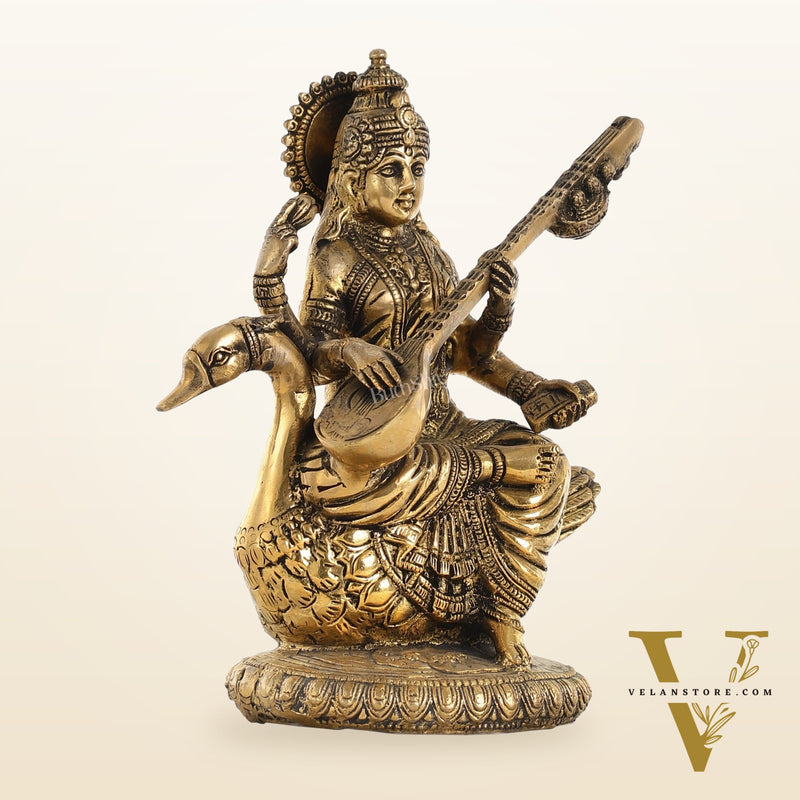 Brass Superfine Saraswati Idol - 8.5 Inch