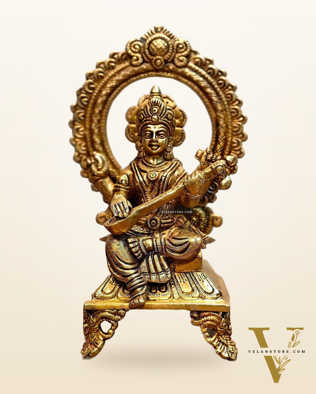 Brass SuperFine Saraswati idol 9.5"