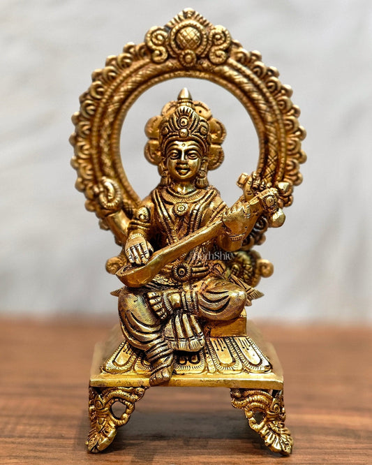 Brass SuperFine Saraswati idol 9.5"
