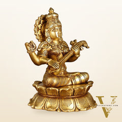 Brass Superfine Saraswati Statue on Lotus | 9 Inch