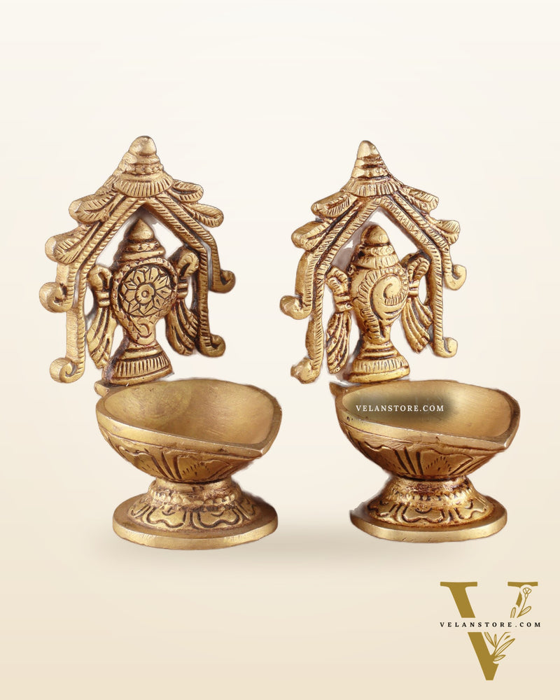 Brass Superfine Shankh Chakra Diya 3"
