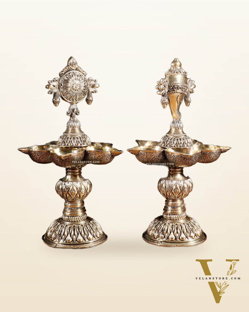 Brass Superfine Shanku Chakra Lamps – Intricately Crafted 8 inch