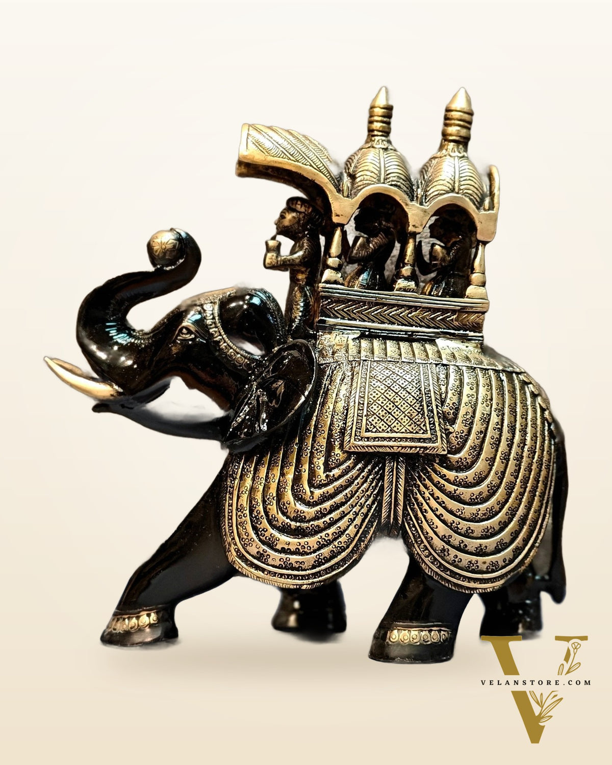 Brass Superfine Shiny Ambari Elephant with trunk up statue 12"