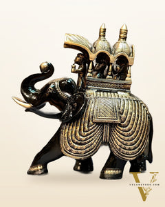 Brass Superfine Shiny Ambari Elephant with trunk up statue 12"