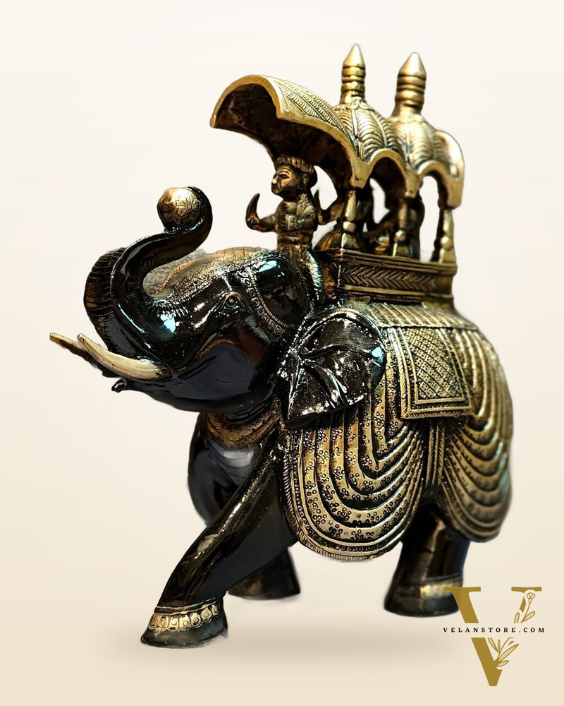 Brass Superfine Shiny Ambari Elephant with trunk up statue 12"