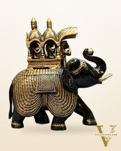 Brass Superfine Shiny Ambari Elephant with trunk up statue 12"