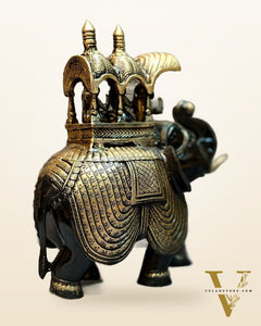 Brass Superfine Shiny Ambari Elephant with trunk up statue 12"