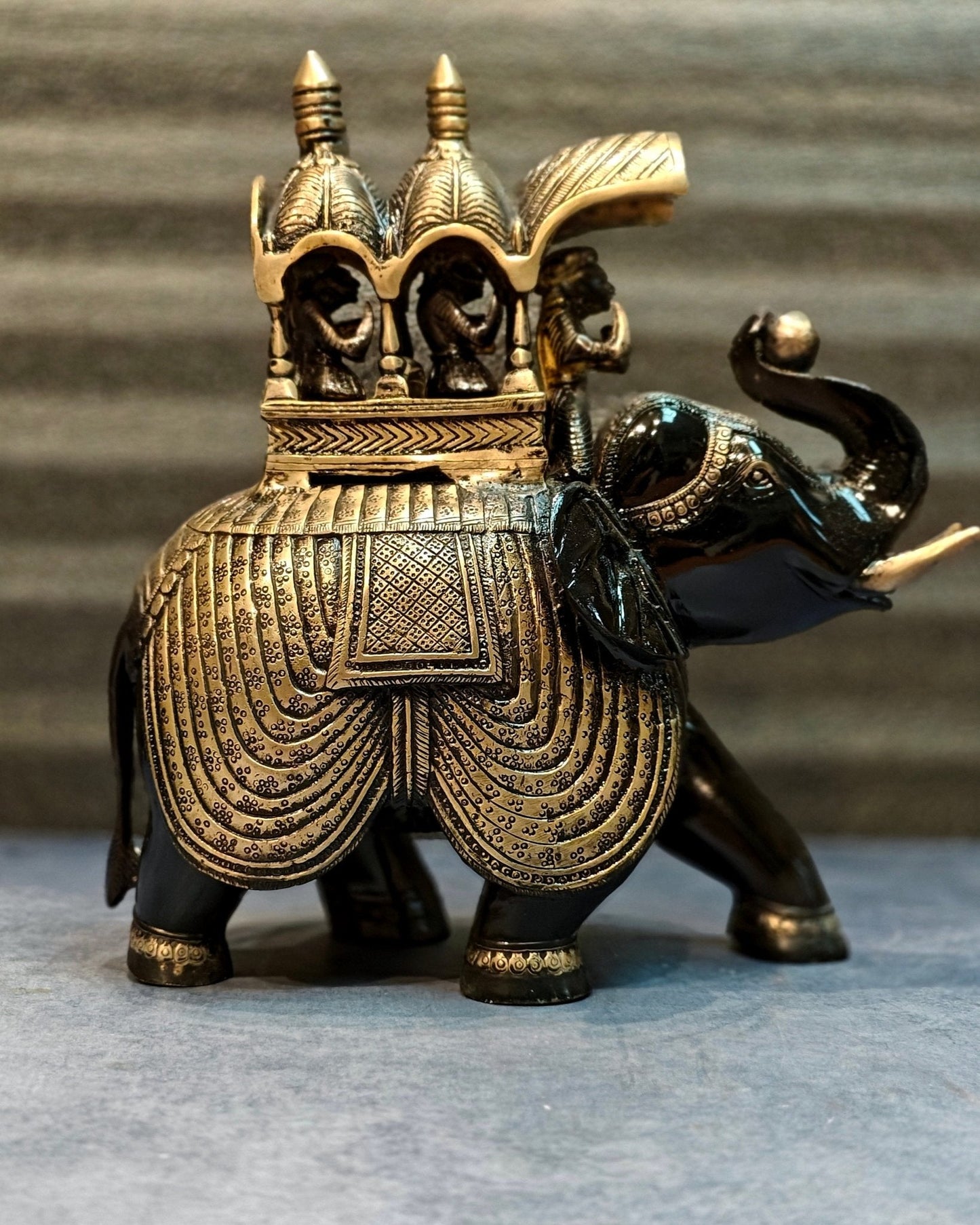 Brass Superfine Shiny Ambari Elephant with trunk up statue 12"