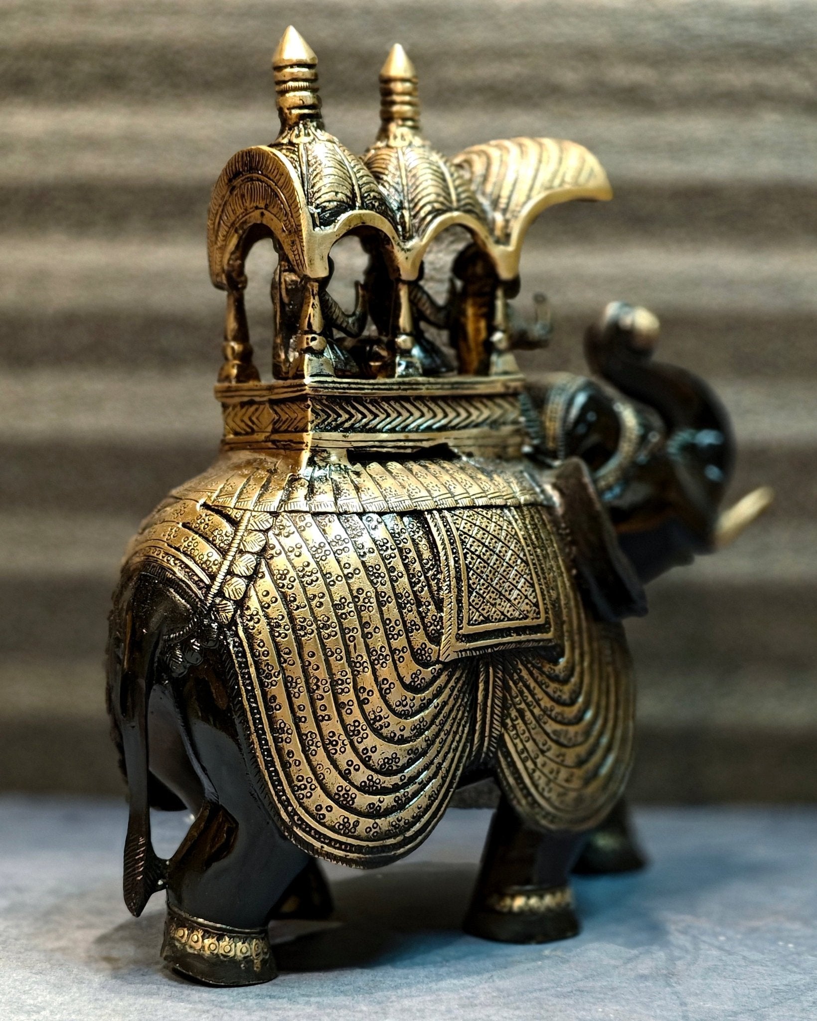 Brass Superfine Shiny Ambari Elephant with trunk up statue 12"