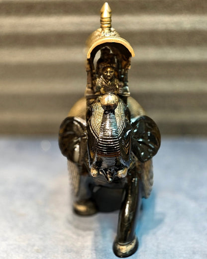 Brass Superfine Shiny Ambari Elephant with trunk up statue 12"