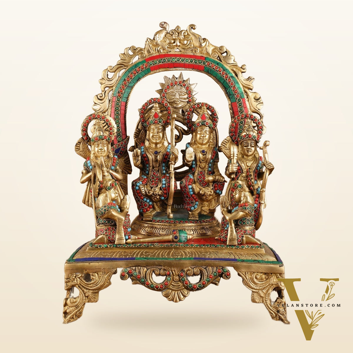 Brass Superfine Shri Ram Darbar Idol with Stonework | 16 inch (Ramapatabhishekam)