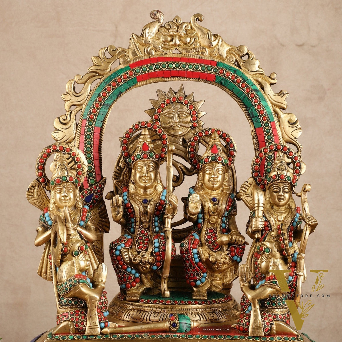Brass Superfine Shri Ram Darbar Idol with Stonework | 16 inch (Ramapatabhishekam)